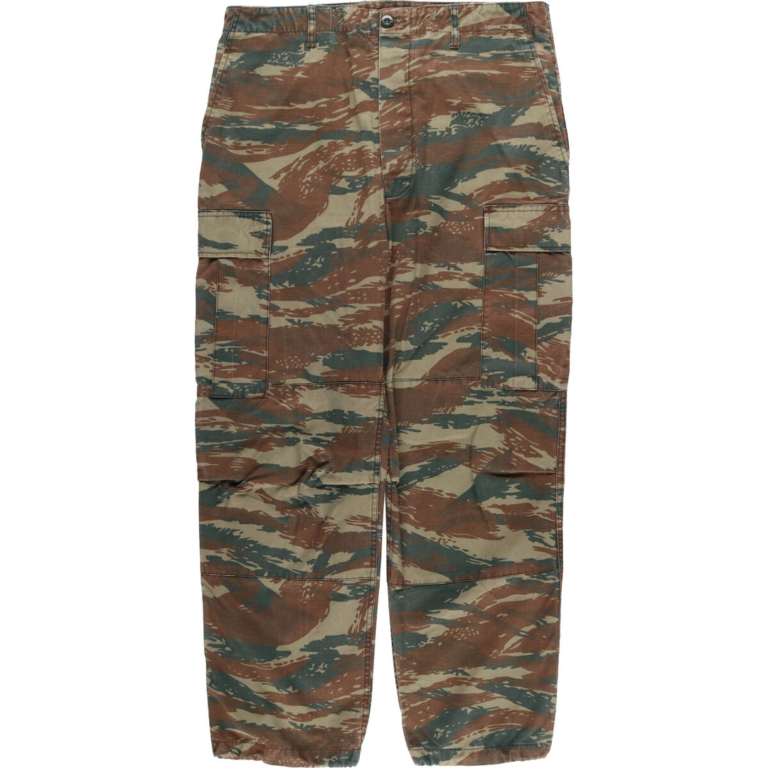 Greek Army Camouflage Pattern Lizard Camo Ripstop Military Cargo Pants, Men's Size W36 polyester Khaki type Vintage Second Hand