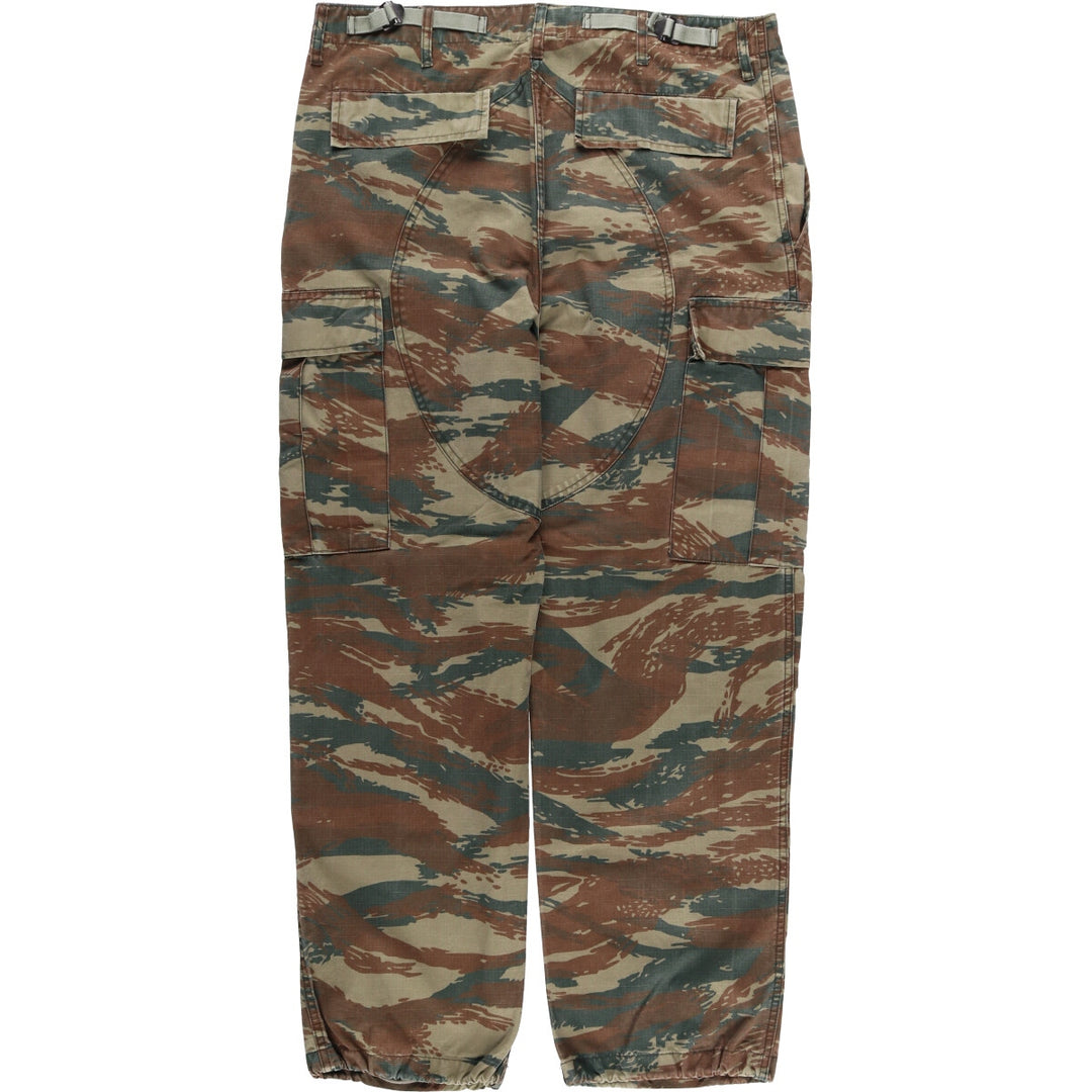 Greek Army Camouflage Pattern Lizard Camo Ripstop Military Cargo Pants, Men's Size W36 polyester Khaki type Vintage Second Hand