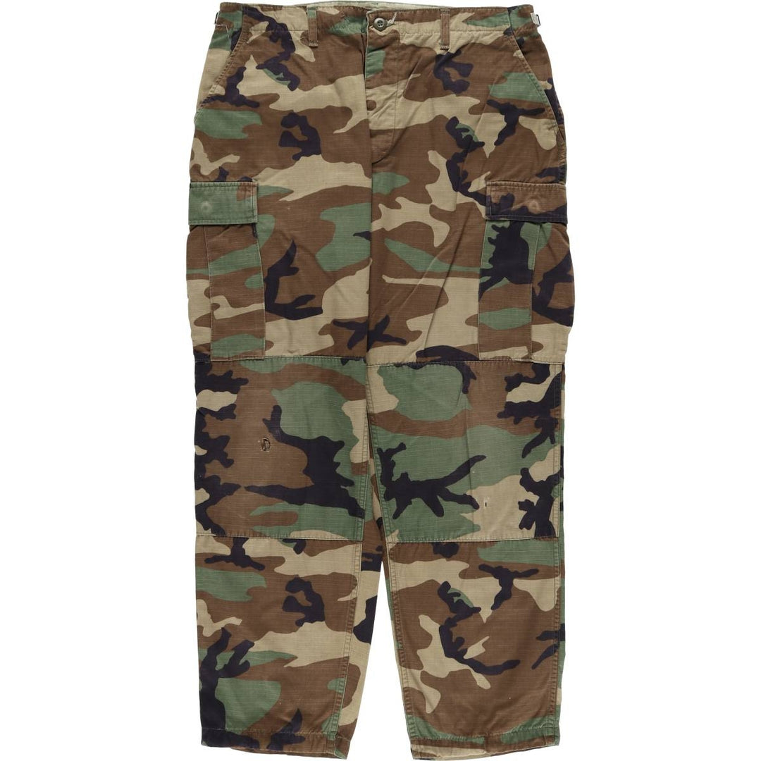 90'S US Military Genuine Woodland Camo Ripstop Military Cargo Pants Combat Pants Made in USA LARGE-REGULAR Nylon Khaki type Vintage Second Hand