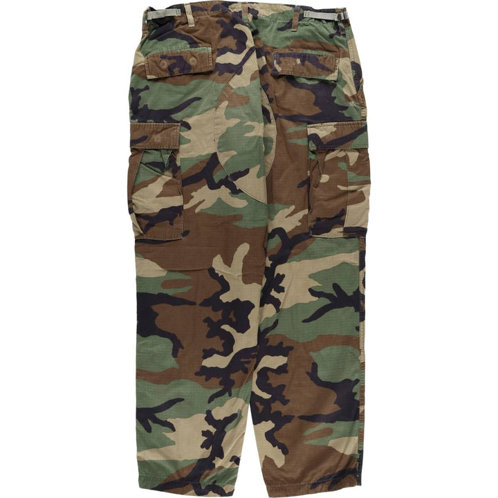 90'S US Military Genuine Woodland Camo Ripstop Military Cargo Pants Combat Pants Made in USA LARGE-REGULAR Nylon Khaki type Vintage Second Hand