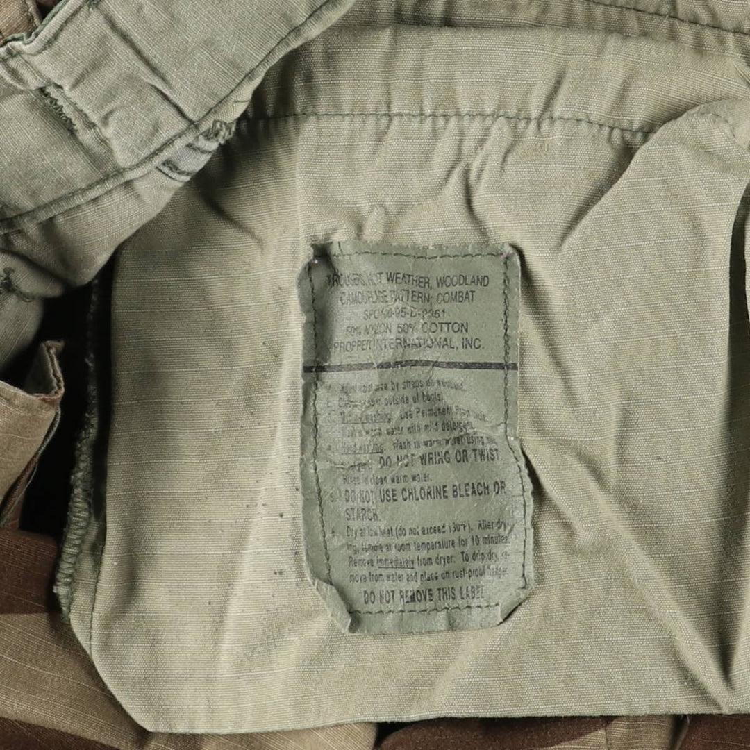 90'S US Military Genuine Woodland Camo Ripstop Military Cargo Pants Combat Pants Made in USA LARGE-REGULAR Nylon Khaki type Vintage Second Hand