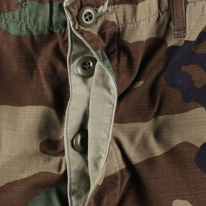 90'S US Military Genuine Woodland Camo Ripstop Military Cargo Pants Combat Pants Made in USA LARGE-REGULAR Nylon Khaki type Vintage Second Hand