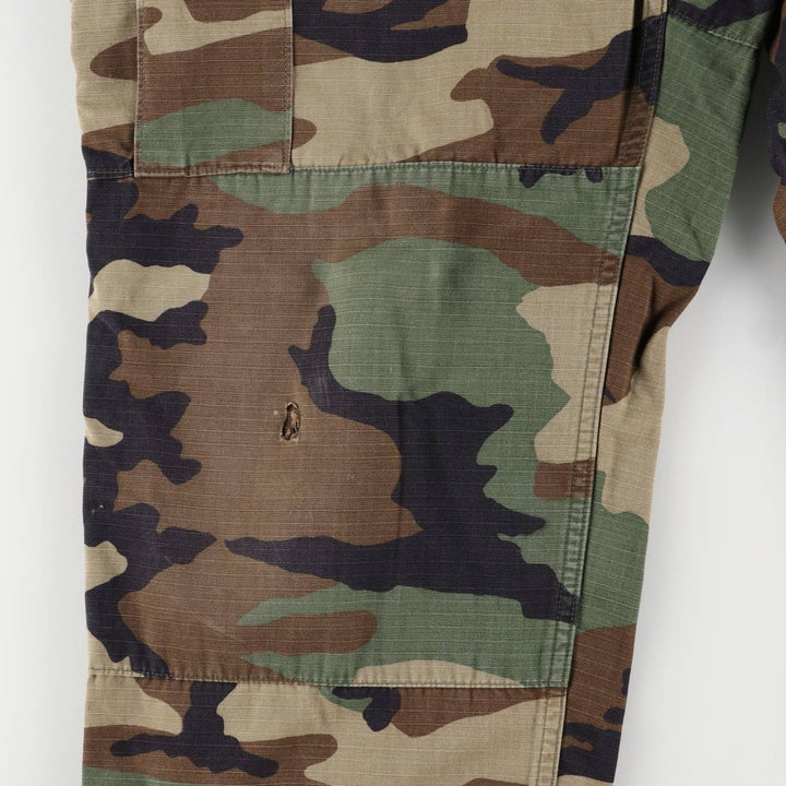 90'S US Military Genuine Woodland Camo Ripstop Military Cargo Pants Combat Pants Made in USA LARGE-REGULAR Nylon Khaki type Vintage Second Hand