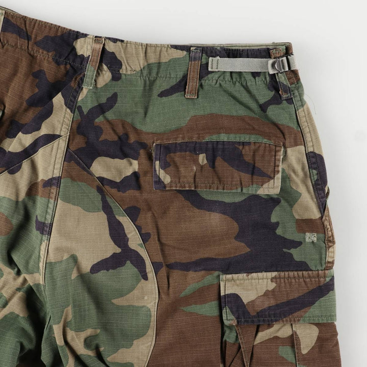 90'S US Military Genuine Woodland Camo Ripstop Military Cargo Pants Combat Pants Made in USA LARGE-REGULAR Nylon Khaki type Vintage Second Hand