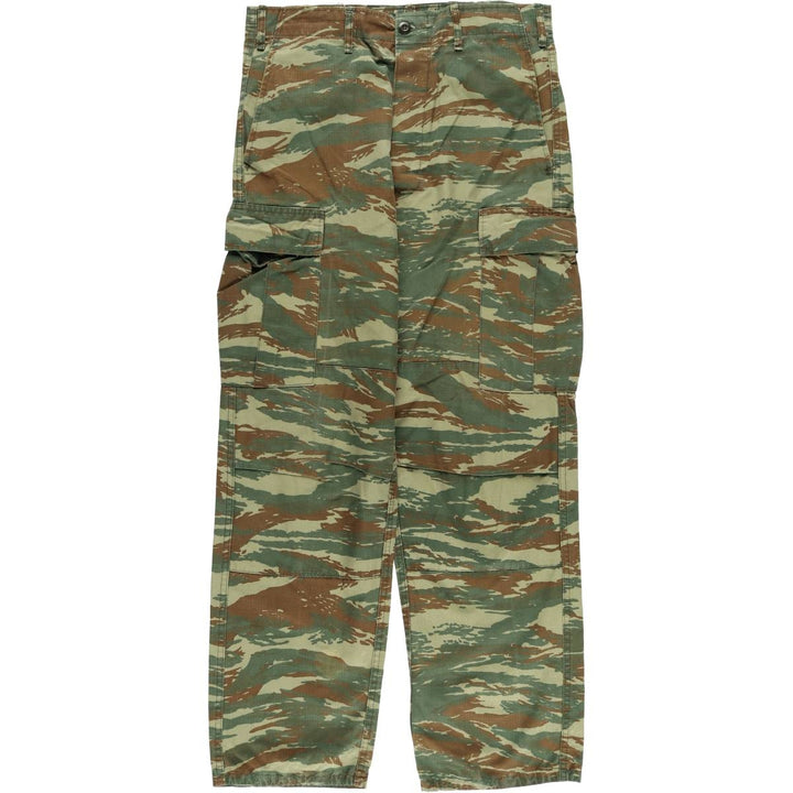 Greek Army Camouflage Pattern Lizard Camo Ripstop Military Cargo Pants, Size M, Men's, W34 (equivalent) polyester Khaki type Vintage Second Hand