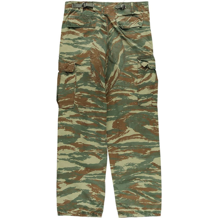Greek Army Camouflage Pattern Lizard Camo Ripstop Military Cargo Pants, Size M, Men's, W34 (equivalent) polyester Khaki type Vintage Second Hand