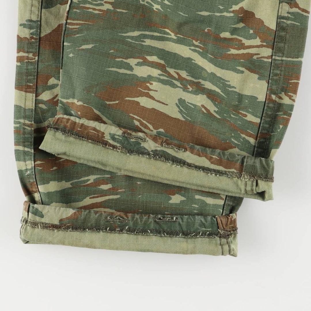 Greek Army Camouflage Pattern Lizard Camo Ripstop Military Cargo Pants, Size M, Men's, W34 (equivalent) polyester Khaki type Vintage Second Hand