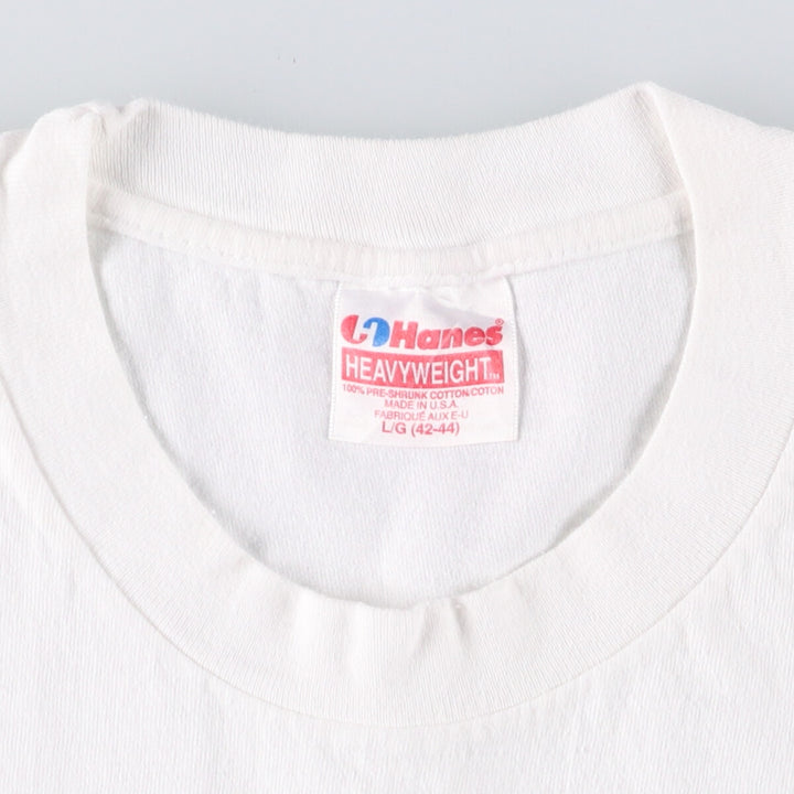Vintage 90'S Hanes Heavyweight Printed T-shirt, Made in USA, Men's L size cotton white type Vintage Second Hand