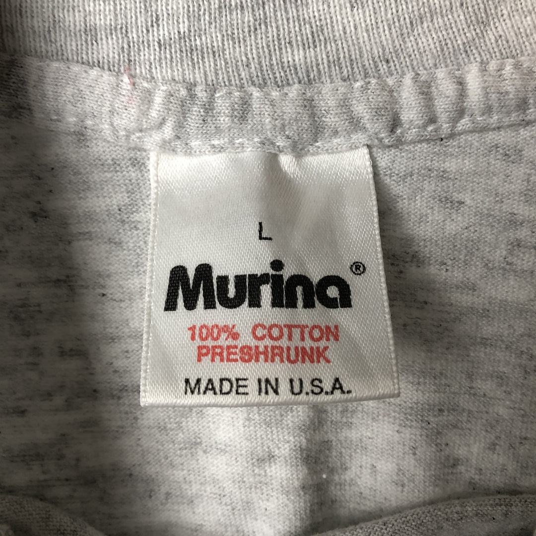 Vintage 90'S Murina high-neck message print T-shirt, made in the USA, size L, men's cotton gray type Vintage Second Hand