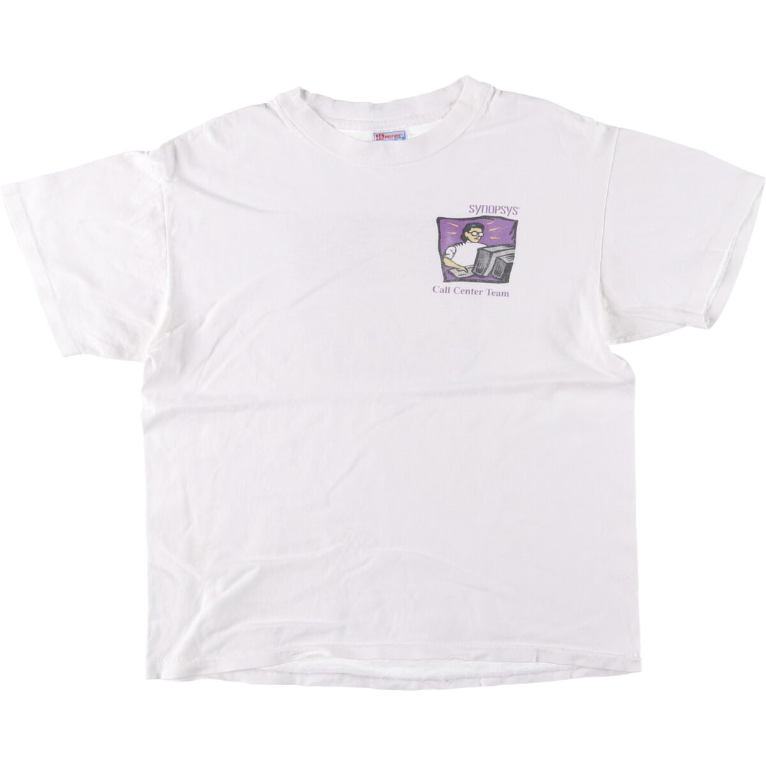 90'S Hanes SYNOPSYS BEEFY-T Advertising T-Shirt, Made in USA, Men's Size L cotton white type Vintage Second Hand