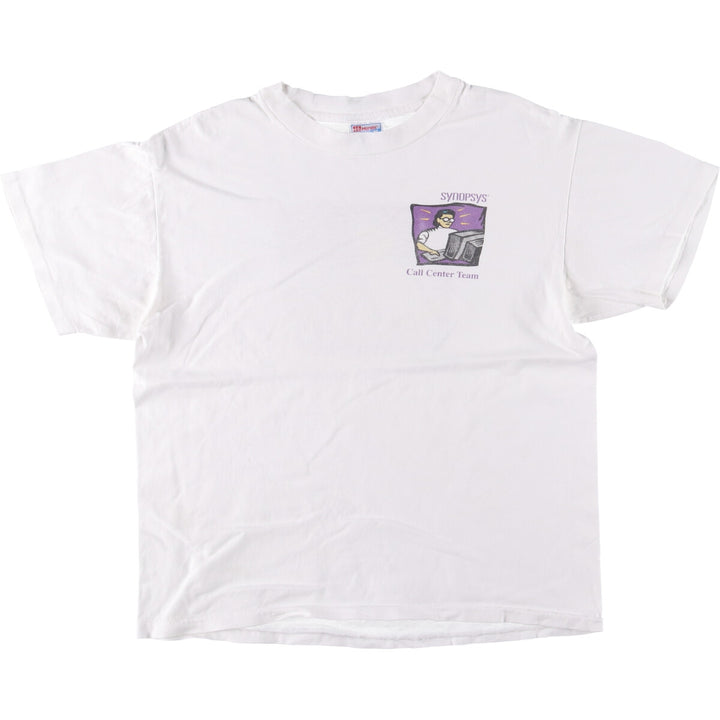 90'S Hanes SYNOPSYS BEEFY-T Advertising T-Shirt, Made in USA, Men's Size L cotton white type Vintage Second Hand