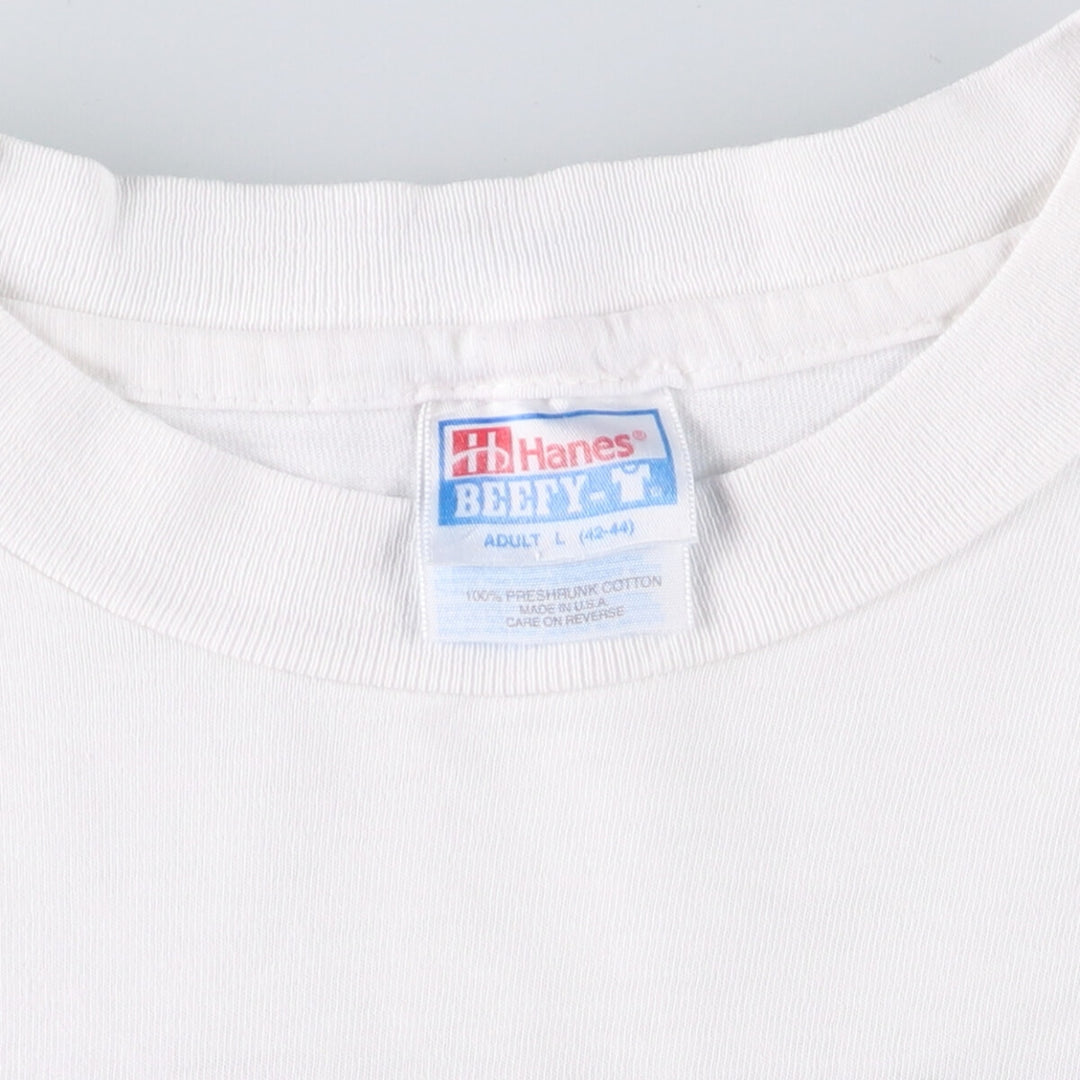 90'S Hanes SYNOPSYS BEEFY-T Advertising T-Shirt, Made in USA, Men's Size L cotton white type Vintage Second Hand