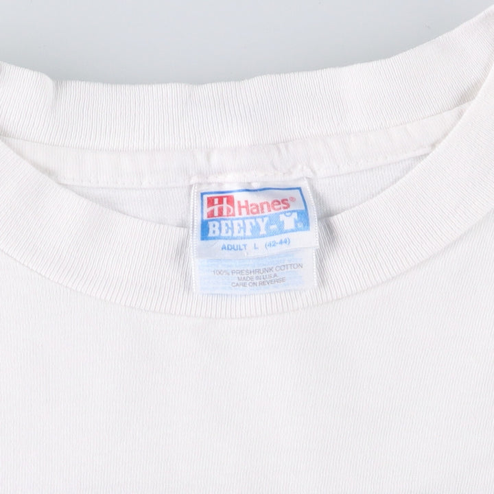 90'S Hanes SYNOPSYS BEEFY-T Advertising T-Shirt, Made in USA, Men's Size L cotton white type Vintage Second Hand