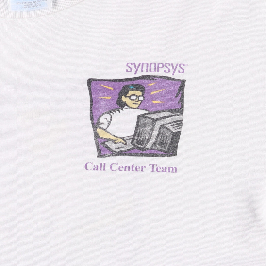 90'S Hanes SYNOPSYS BEEFY-T Advertising T-Shirt, Made in USA, Men's Size L cotton white type Vintage Second Hand