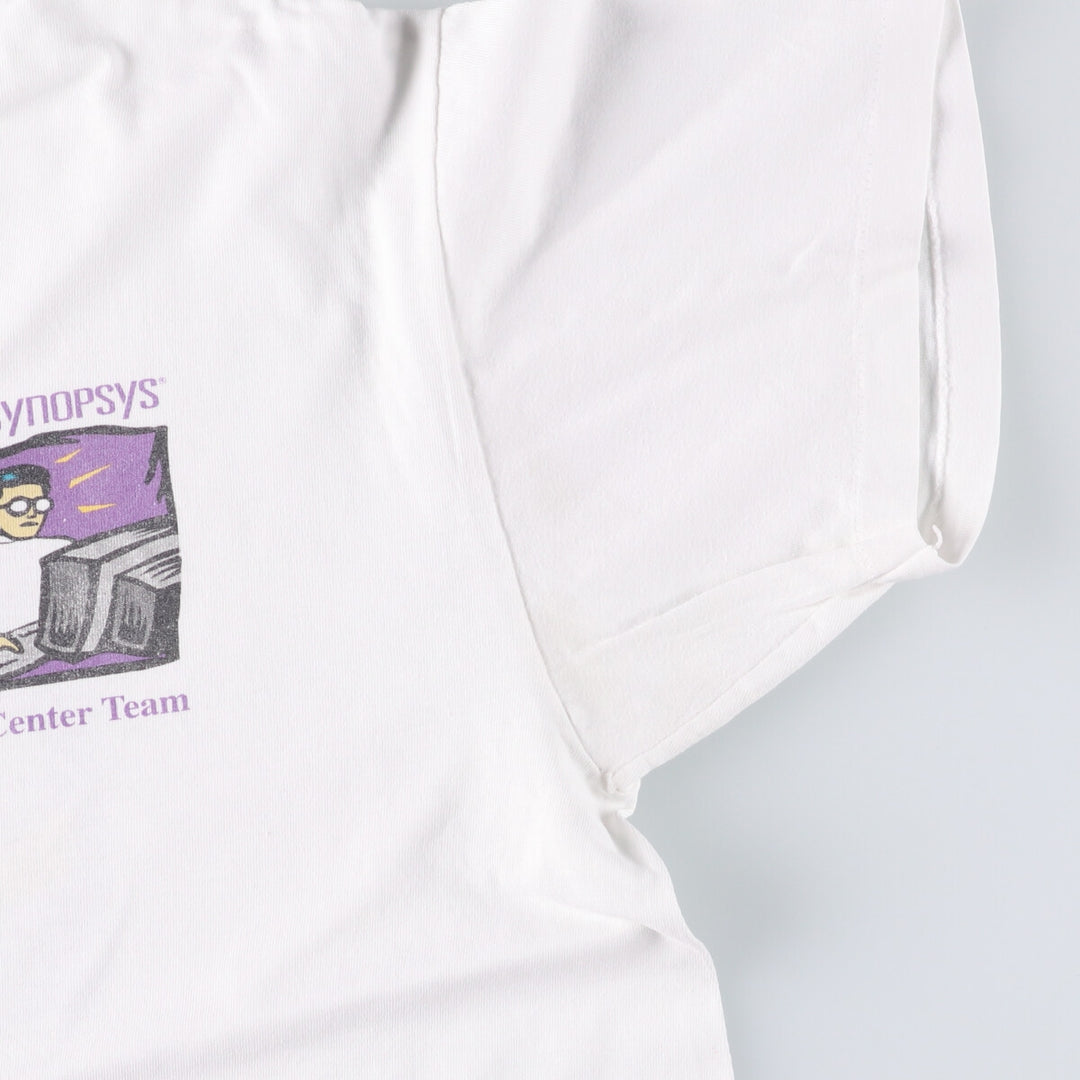 90'S Hanes SYNOPSYS BEEFY-T Advertising T-Shirt, Made in USA, Men's Size L cotton white type Vintage Second Hand
