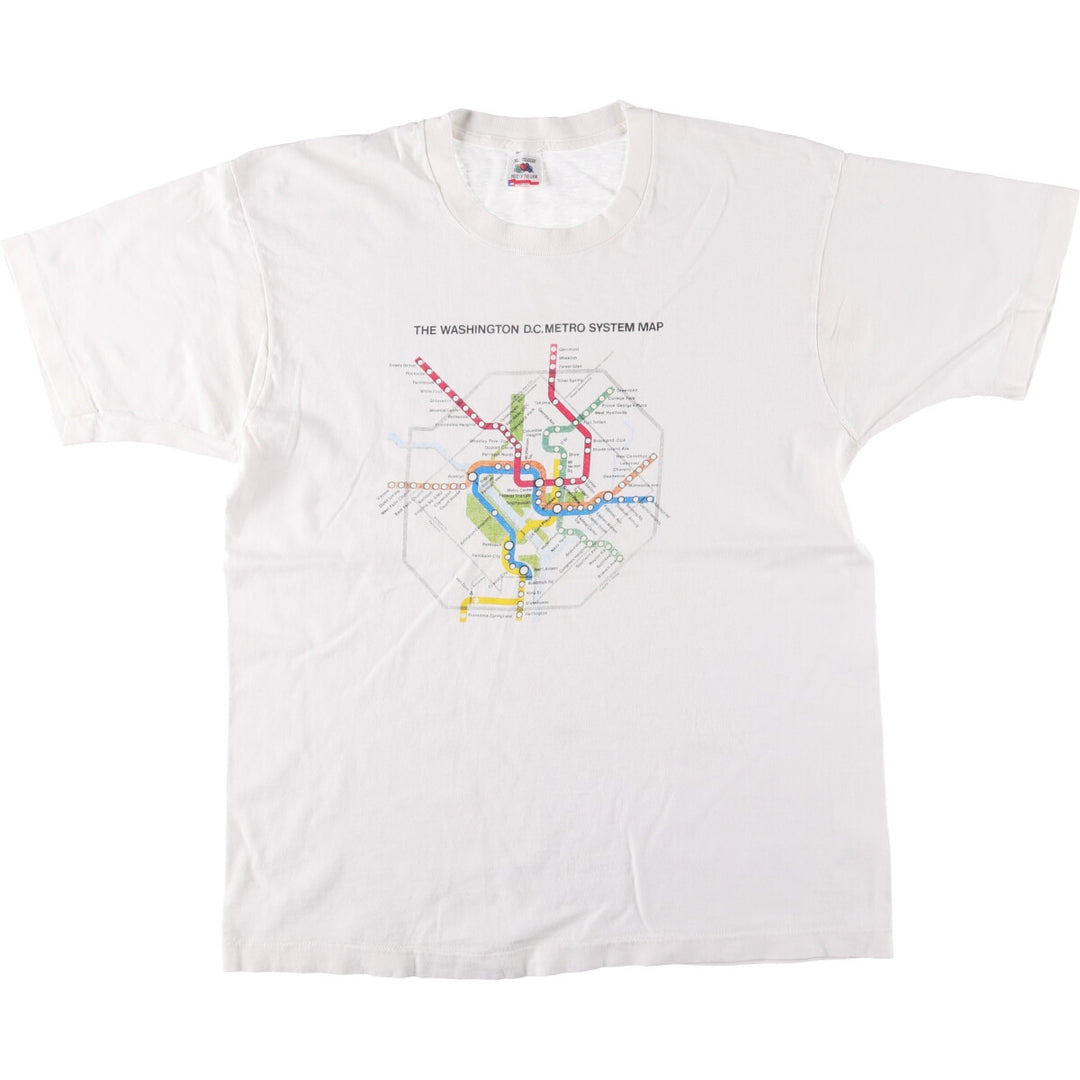 90'S Fruit of the Loom Washington Metro Print T-Shirt, Made in USA, Men's XL, Vintage cotton white type Vintage Second Hand