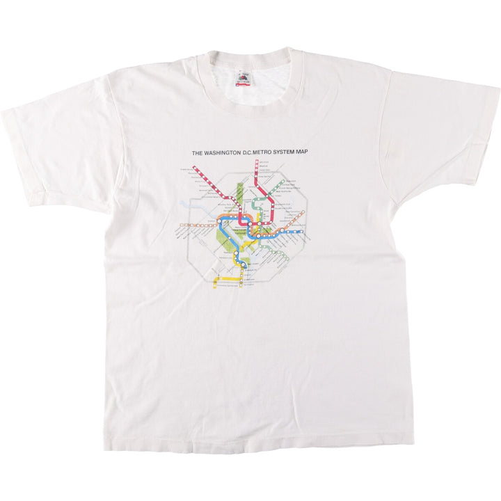 90'S Fruit of the Loom Washington Metro Print T-Shirt, Made in USA, Men's XL, Vintage cotton white type Vintage Second Hand