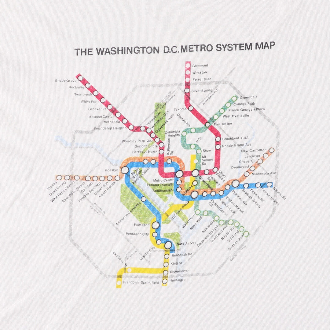 90'S Fruit of the Loom Washington Metro Print T-Shirt, Made in USA, Men's XL, Vintage cotton white type Vintage Second Hand