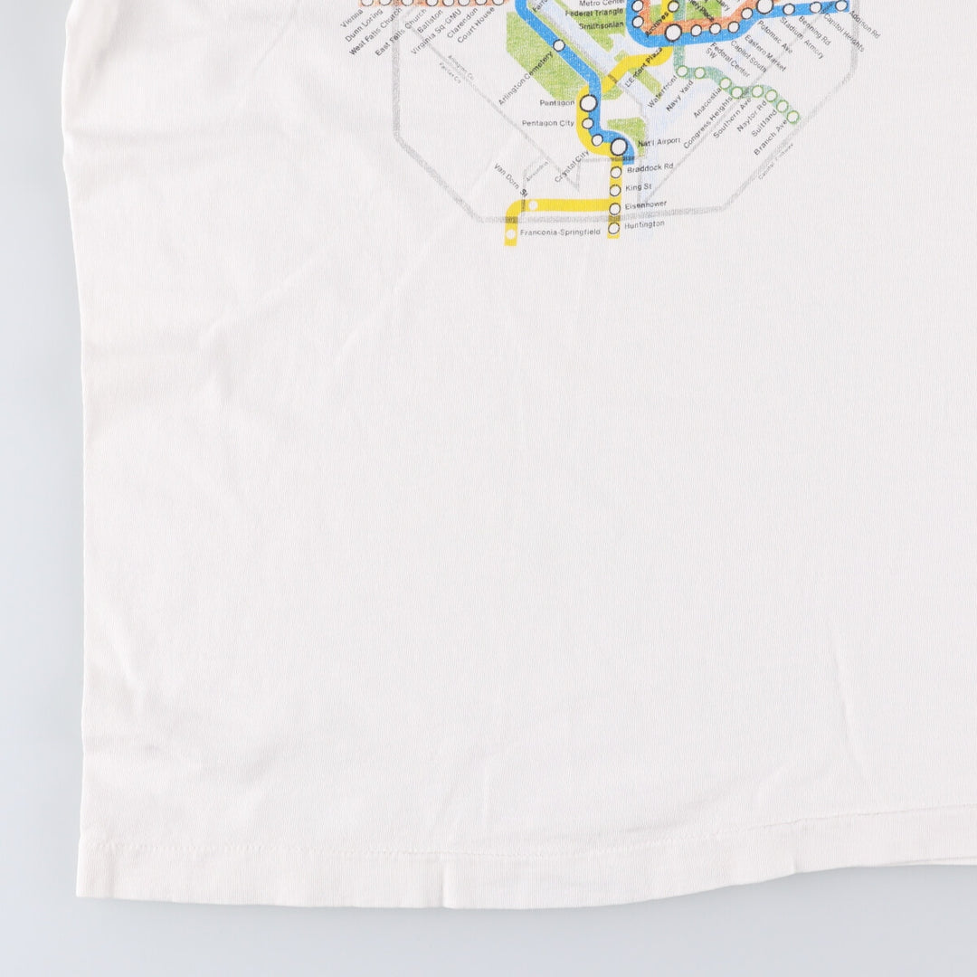 90'S Fruit of the Loom Washington Metro Print T-Shirt, Made in USA, Men's XL, Vintage cotton white type Vintage Second Hand