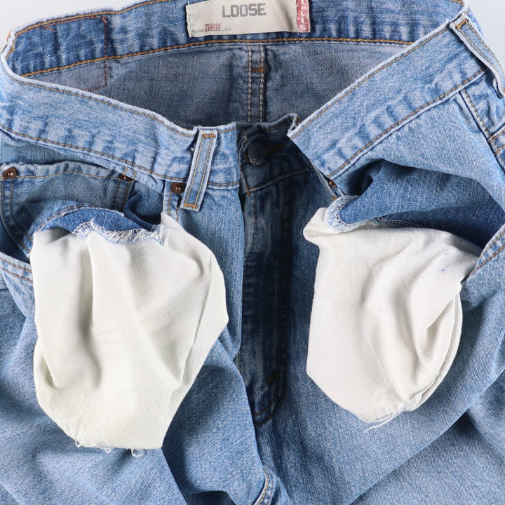 Levi's 569 LOOSE denim shorts, half pants, jorts, men's size w31 cotton blue type Vintage Second Hand