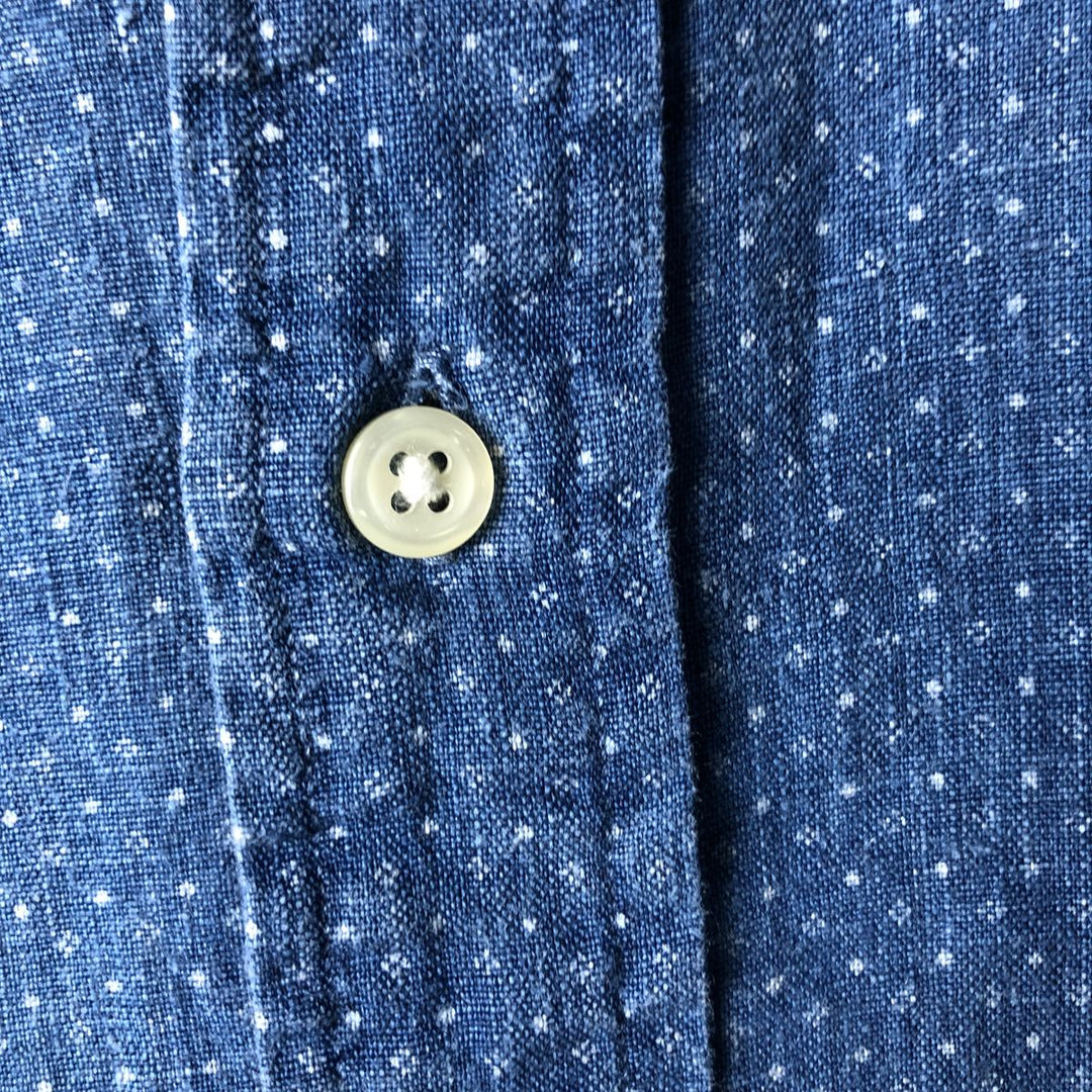 Ralph Lauren POLO RALPH LAUREN dot pattern wide collar long sleeve linen shirt, men's size M linen blue type Vintage Second Hand