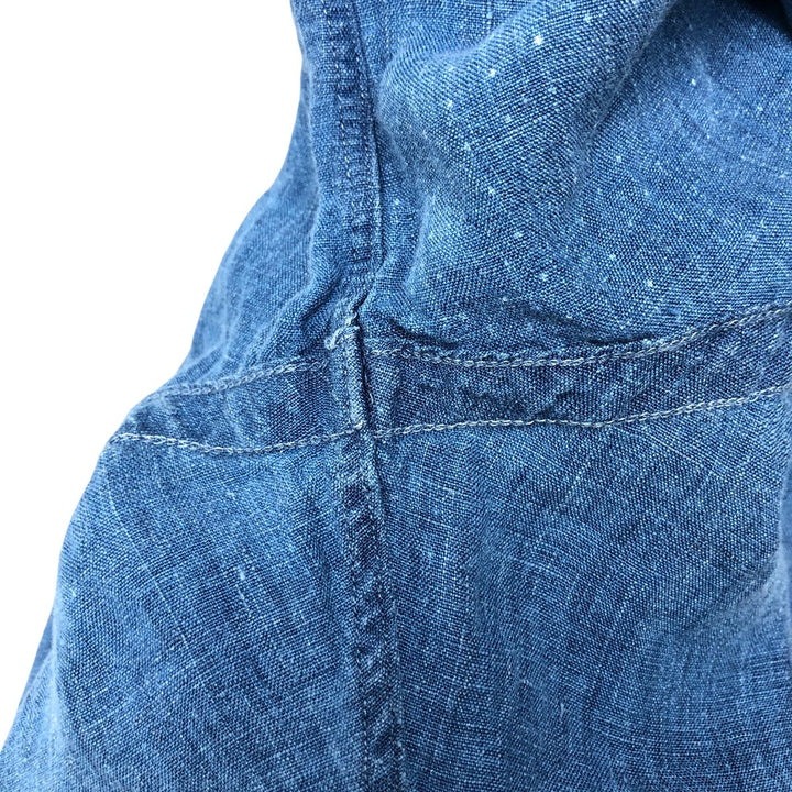 Ralph Lauren POLO RALPH LAUREN dot pattern wide collar long sleeve linen shirt, men's size M linen blue type Vintage Second Hand