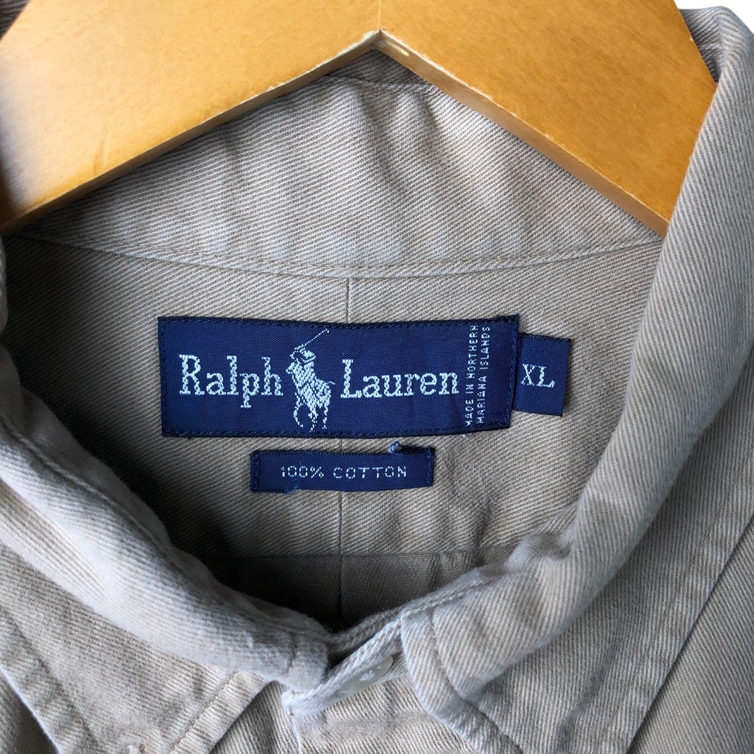 Ralph Lauren long sleeve button down shirt, men's XL size cotton Beige type Vintage Second Hand