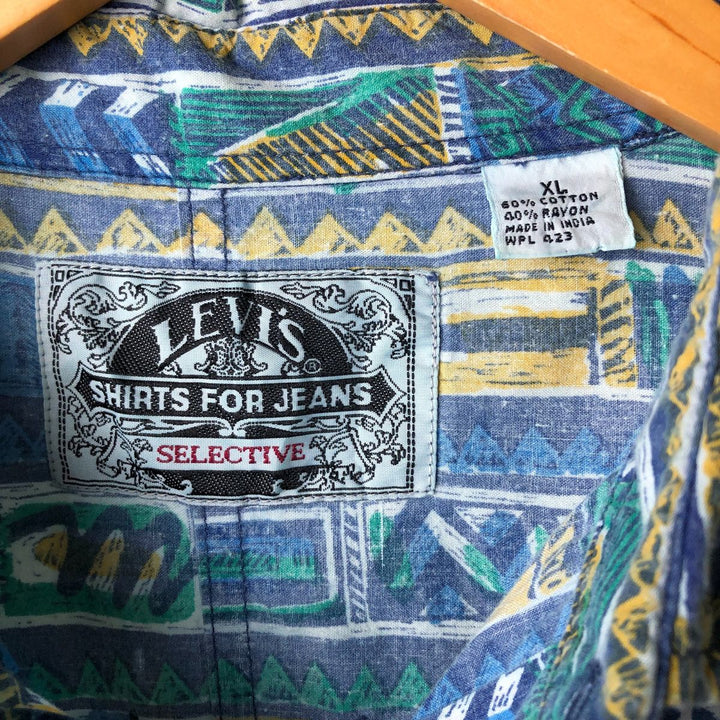 Vintage 80s-90'S Levi's all-over print short-sleeved cotton box shirt, men's size XL cotton blue type Vintage Second Hand