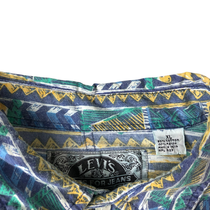 Vintage 80s-90'S Levi's all-over print short-sleeved cotton box shirt, men's size XL cotton blue type Vintage Second Hand
