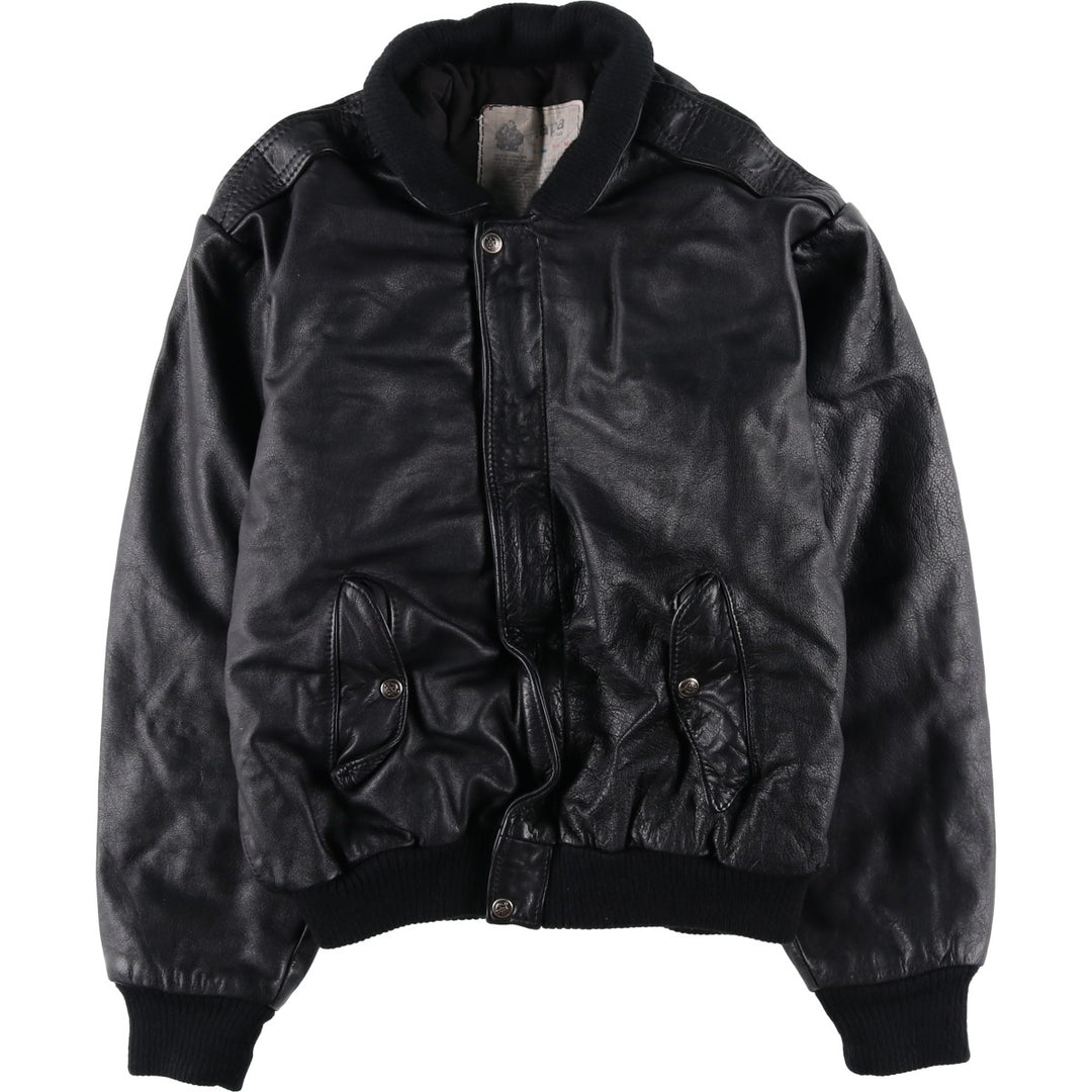 Japa le cuir A-2 style padded leather flight jacket, made in France, men's size M, vintage genuine leather black type Vintage Second Hand