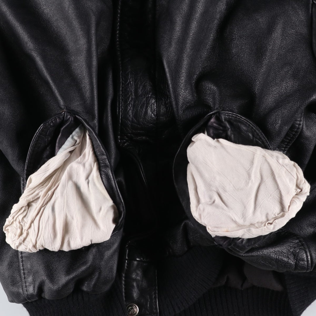 Japa le cuir A-2 style padded leather flight jacket, made in France, men's size M, vintage genuine leather black type Vintage Second Hand