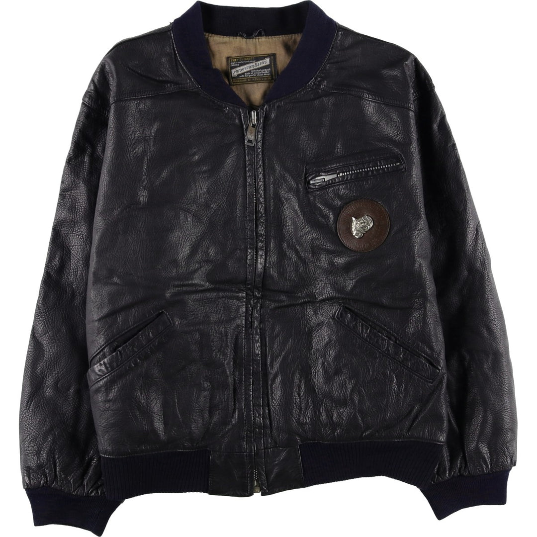 American Basics Leather Blouson with Badge, Men's Size XL genuine leather black type Vintage Second Hand
