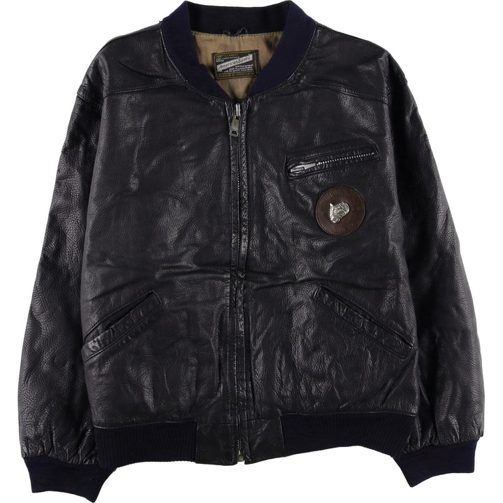 American Basics Leather Blouson with Badge, Men's Size XL genuine leather black type Vintage Second Hand