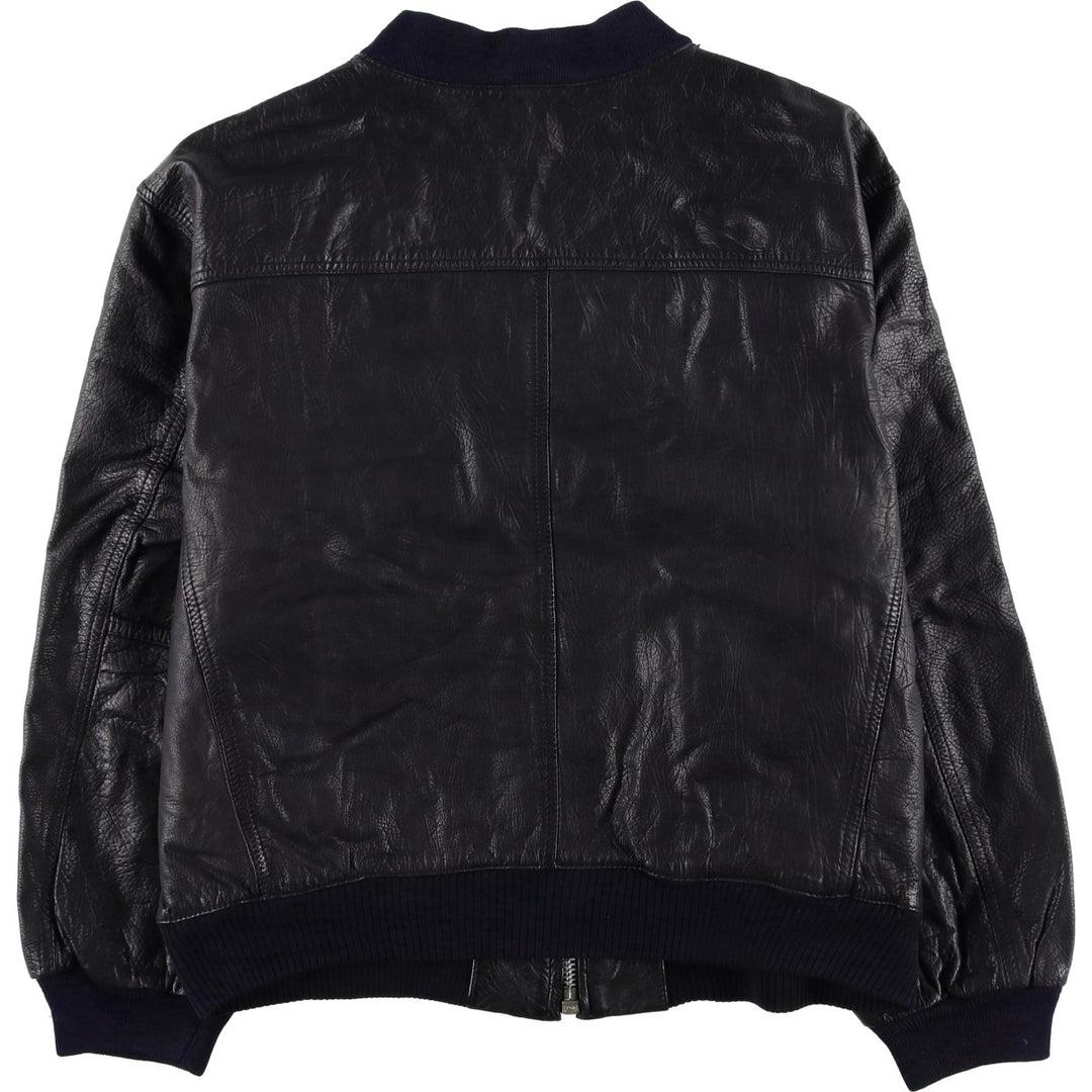 American Basics Leather Blouson with Badge, Men's Size XL genuine leather black type Vintage Second Hand