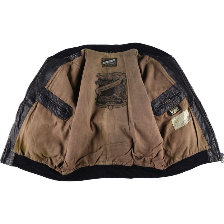 American Basics Leather Blouson with Badge, Men's Size XL genuine leather black type Vintage Second Hand