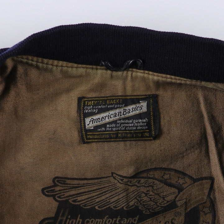 American Basics Leather Blouson with Badge, Men's Size XL genuine leather black type Vintage Second Hand