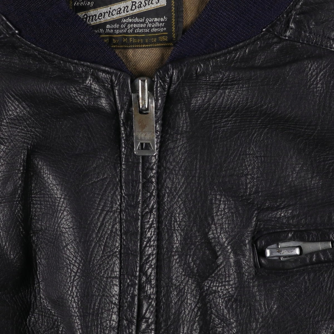 American Basics Leather Blouson with Badge, Men's Size XL genuine leather black type Vintage Second Hand