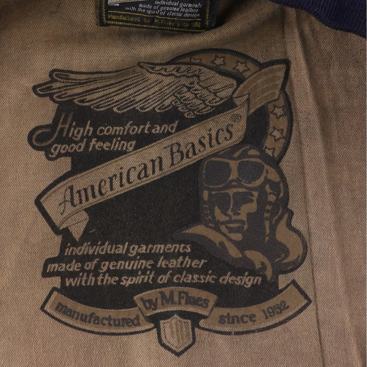 American Basics Leather Blouson with Badge, Men's Size XL genuine leather black type Vintage Second Hand