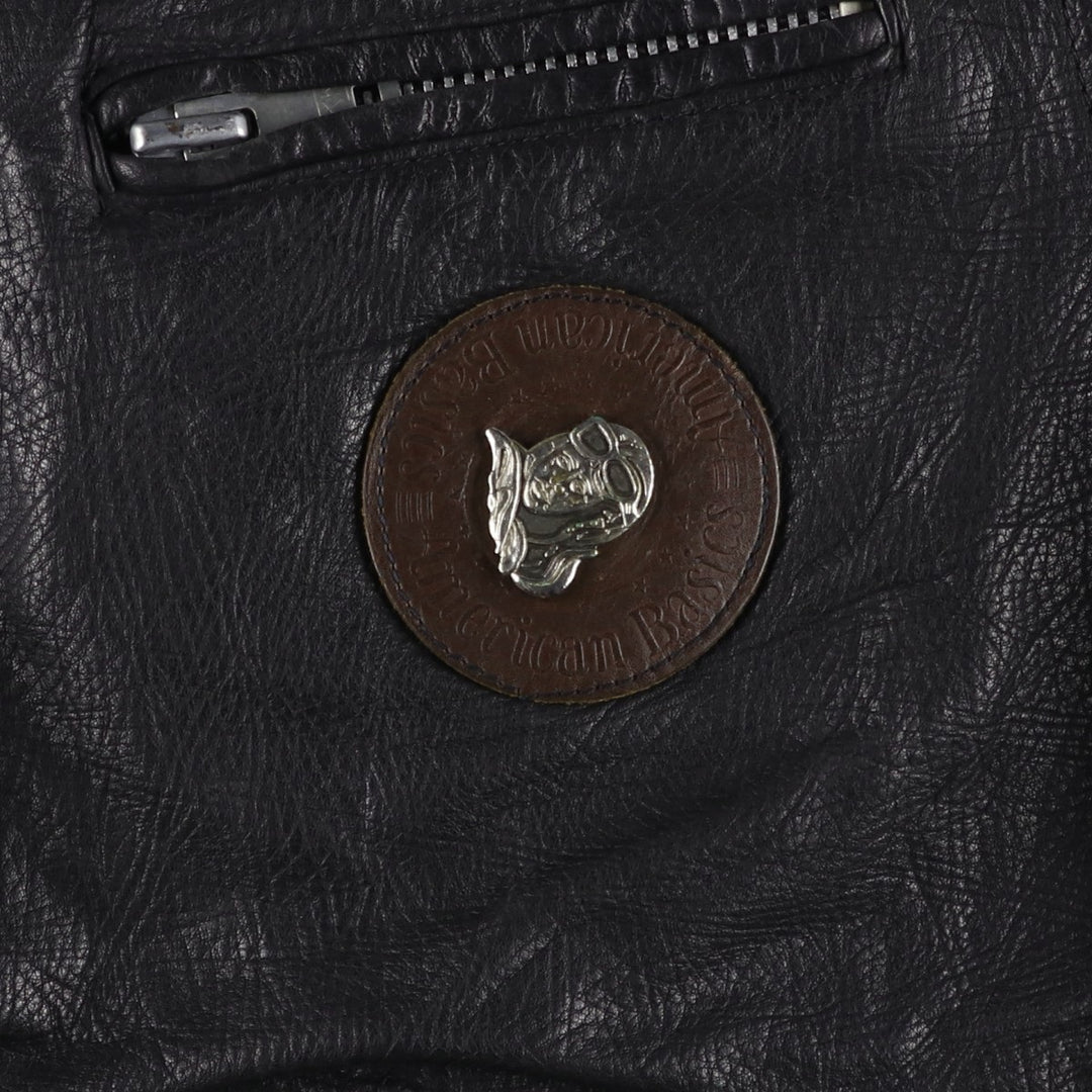 American Basics Leather Blouson with Badge, Men's Size XL genuine leather black type Vintage Second Hand
