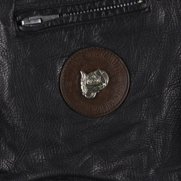 American Basics Leather Blouson with Badge, Men's Size XL genuine leather black type Vintage Second Hand