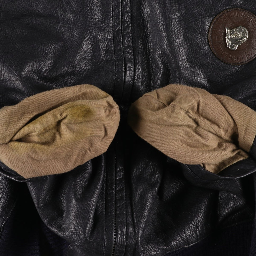 American Basics Leather Blouson with Badge, Men's Size XL genuine leather black type Vintage Second Hand