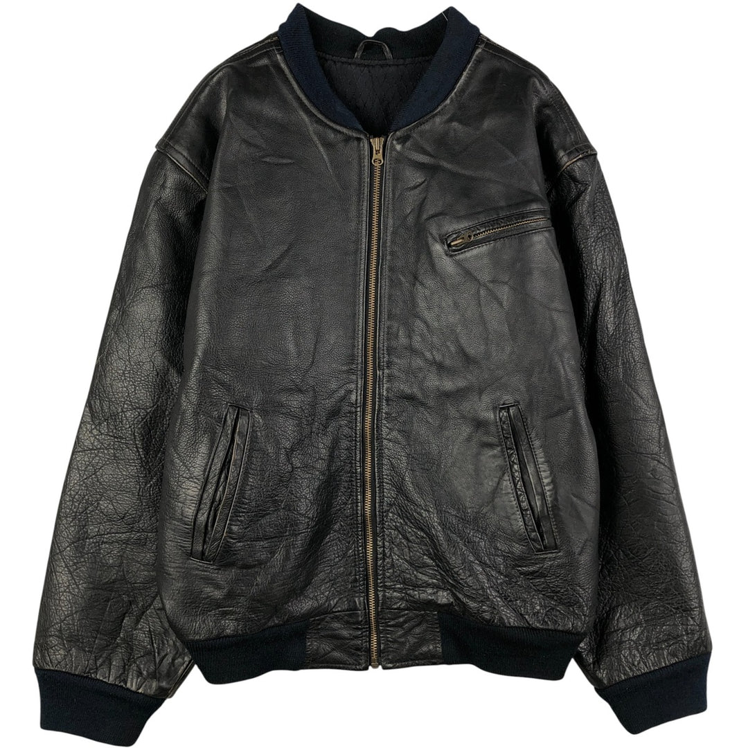 Realleather Leather Blouson Men's XL genuine leather black type Vintage Second Hand