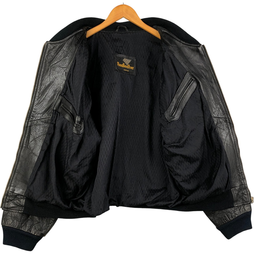 Realleather Leather Blouson Men's XL genuine leather black type Vintage Second Hand