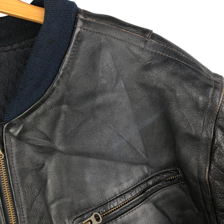 Realleather Leather Blouson Men's XL genuine leather black type Vintage Second Hand