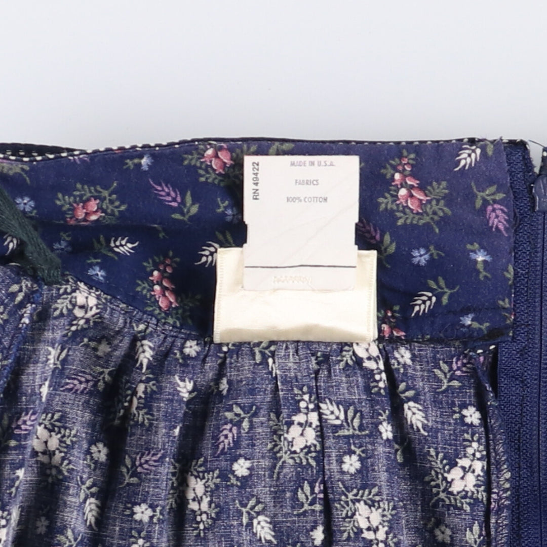 Vintage 1970'S Gunne Sax Gannies all-over print ruffled cotton half-length flared skirt, size S. cotton navy blue type Vintage Second Hand