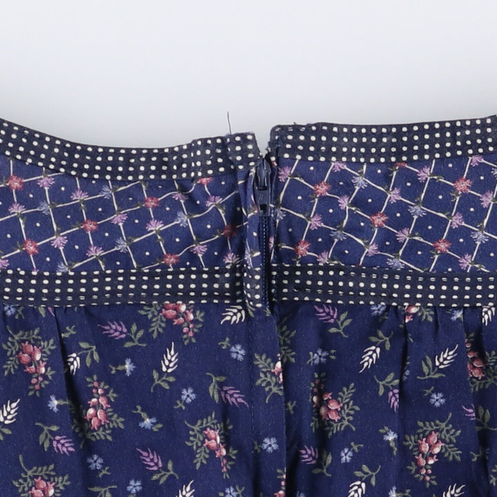 Vintage 1970'S Gunne Sax Gannies all-over print ruffled cotton half-length flared skirt, size S. cotton navy blue type Vintage Second Hand