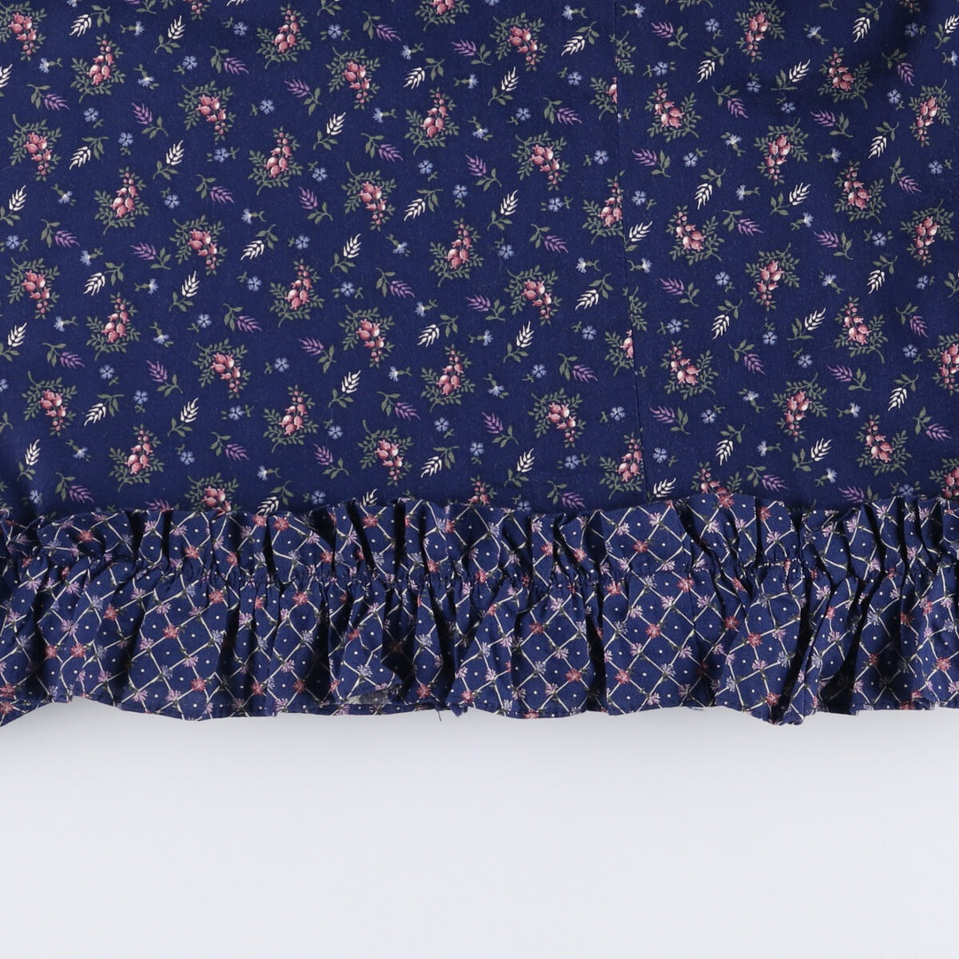 Vintage 1970'S Gunne Sax Gannies all-over print ruffled cotton half-length flared skirt, size S. cotton navy blue type Vintage Second Hand