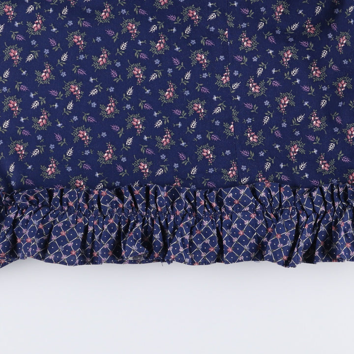 Vintage 1970'S Gunne Sax Gannies all-over print ruffled cotton half-length flared skirt, size S. cotton navy blue type Vintage Second Hand