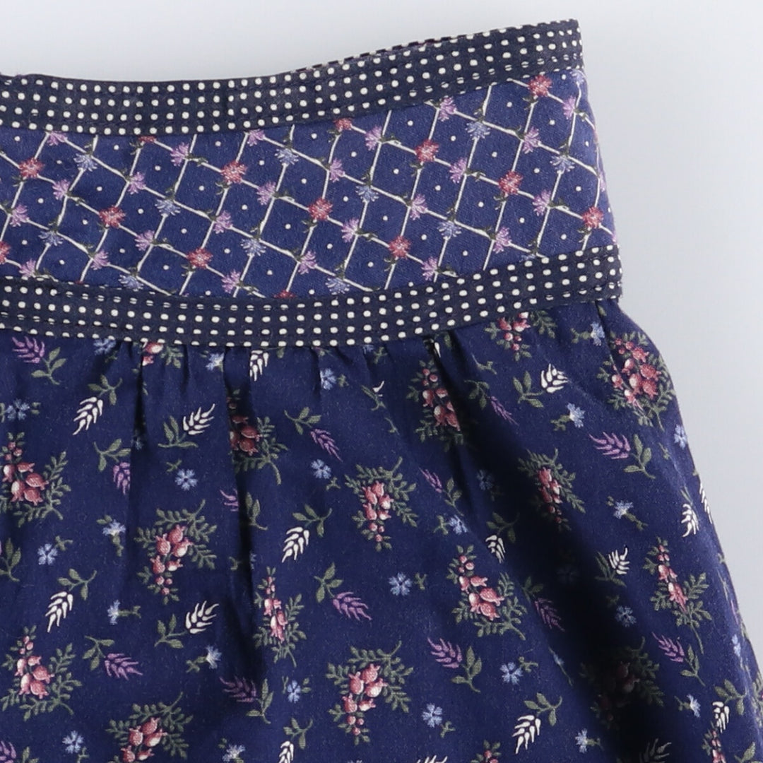 Vintage 1970'S Gunne Sax Gannies all-over print ruffled cotton half-length flared skirt, size S. cotton navy blue type Vintage Second Hand