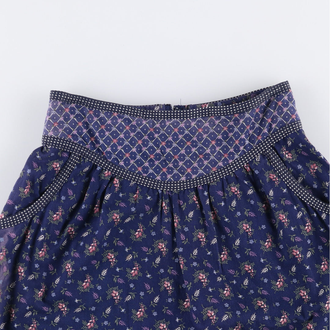 Vintage 1970'S Gunne Sax Gannies all-over print ruffled cotton half-length flared skirt, size S. cotton navy blue type Vintage Second Hand